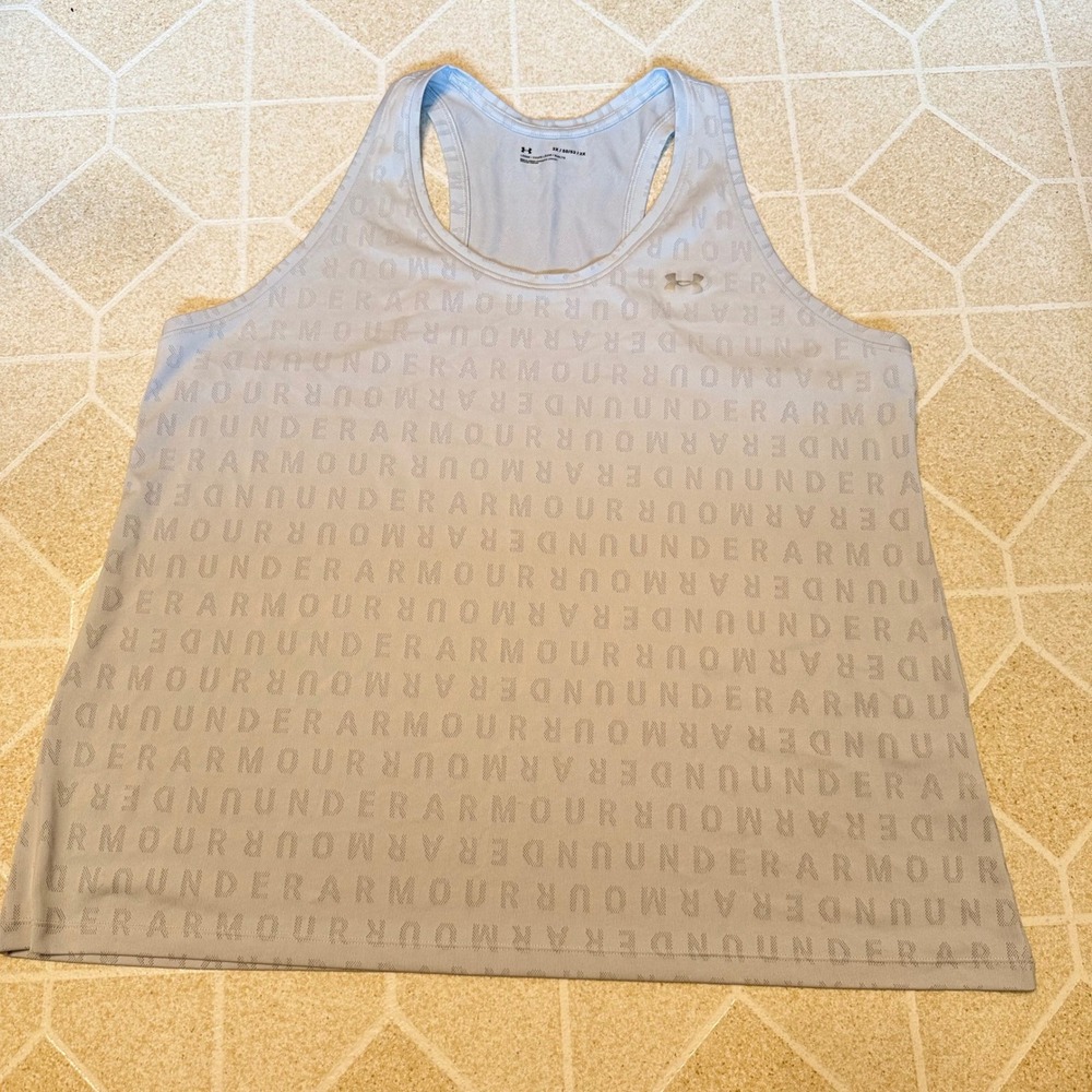 Under Armour Mens 2X Gray HeatGear Racerback Tank Top Mesh Logo Wordmark Loose